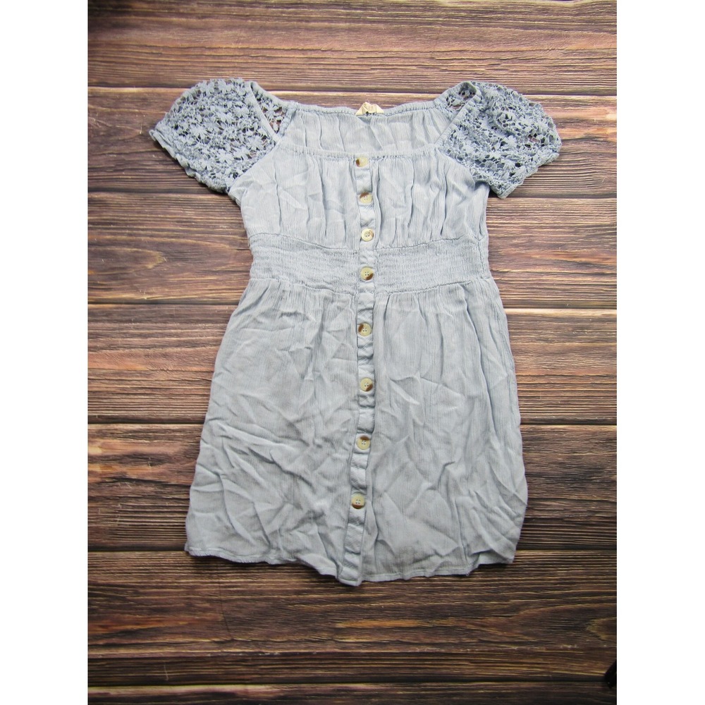 Hint of Blush Womens Size Large Blue Button Up Lace Short Sleeve Summer Dress